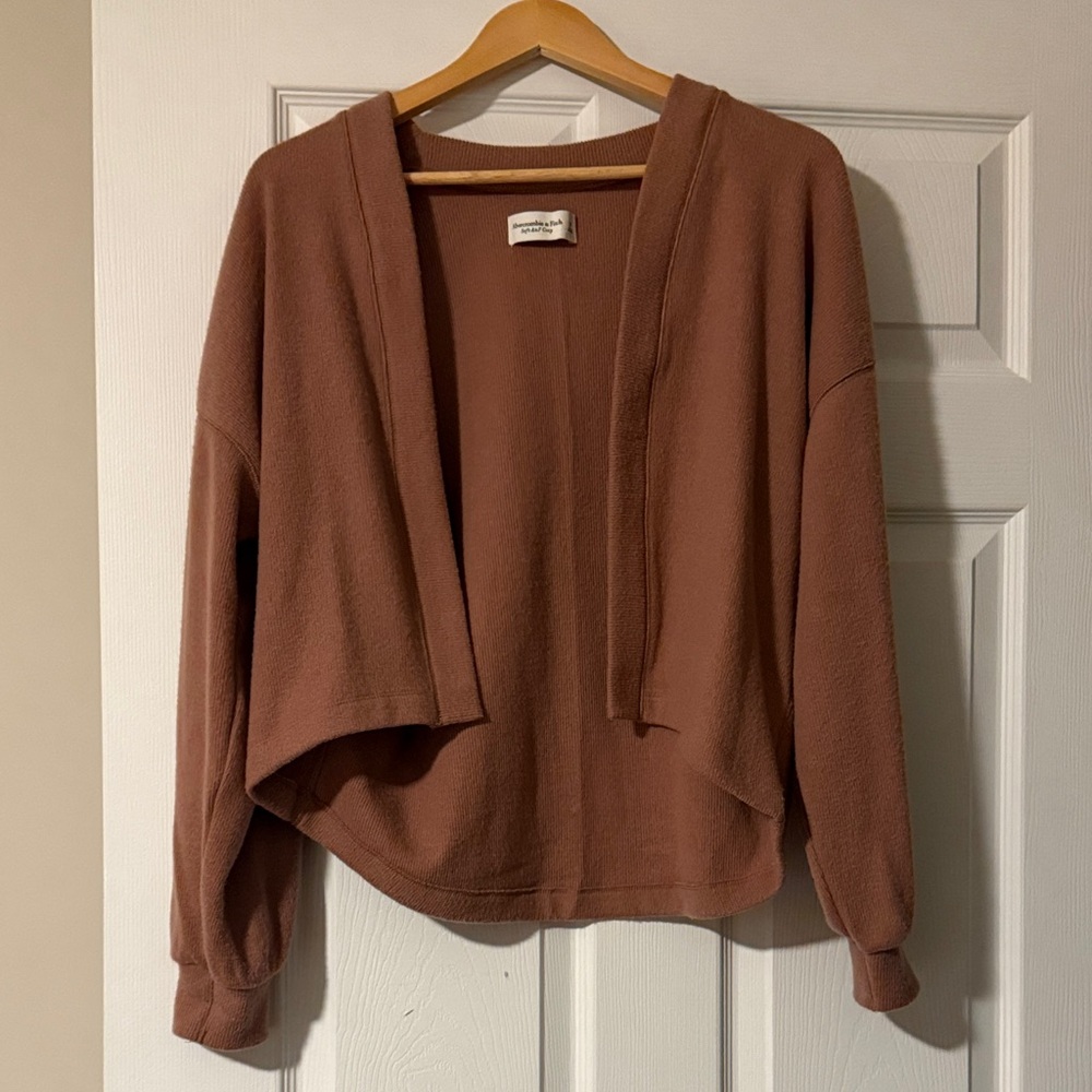 Abercrombie & Fitch Cropped Open-Front Cardigan - Dusty Mauve